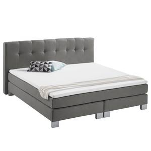 Boxspringbett Royal Night Webstoff inkl. Topper - Rauchgrau - 200 x 200cm - Kein Bettkasten