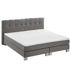 Boxspringbett Royal Night Webstoff inkl. Topper - Rauchgrau - 200 x 200cm - Kein Bettkasten