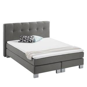 Boxspringbett Royal Night Webstoff inkl. Topper - Rauchgrau - 160 x 200cm - Kein Bettkasten