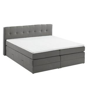 Letto boxspring Royal Night Tessuto - Con contenitori e topper - Grigio fumo - 200 x 200cm - 2 contenitori