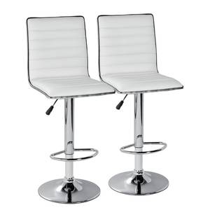 Chaises de bar Boslum (lot de 2) Imitation cuir / Métal - Chrome - Blanc