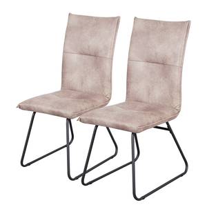 Chaises capitonnées Tiaro (lot de 2) Microfibre / Métal - Noir - Marron vintage