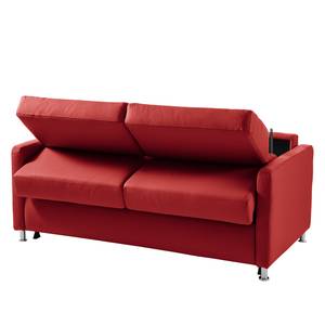 Canapé convertible Lierde I Cuir véritable - Rouge - Largeur : 155 cm - Avec accoudoirs