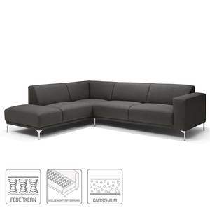 Ecksofa Stunz Webstoff - Schwarz - Ecke davorstehend links