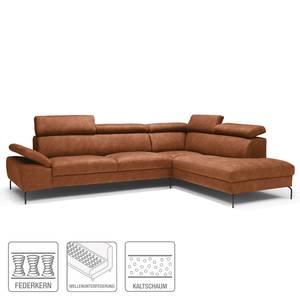 Ecksofa Leura Antiklederlook - Cognac - Ottomane davorstehend rechts