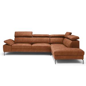 Ecksofa Leura Antiklederlook - Cognac - Ottomane davorstehend rechts