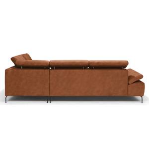 Ecksofa Leura Antiklederlook - Cognac - Ottomane davorstehend rechts