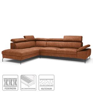 Ecksofa Leura Antiklederlook - Cognac - Ottomane davorstehend links