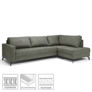 Ecksofa Warners Antiklederlook - Grau - Ottomane davorstehend rechts