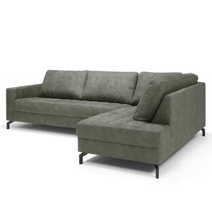 Ecksofa Warners Antiklederlook - Grau - Ottomane davorstehend rechts