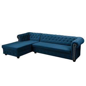 Ecksofa Torquay II Samt - Marineblau - Ottomane davorstehend links