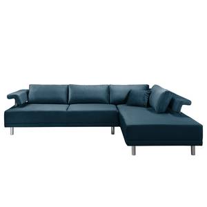 Ecksofa Barao II Samt - Marineblau - Ottomane davorstehend rechts