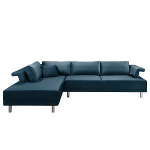 Ecksofa Barao II Samt - Marineblau - Ottomane davorstehend links