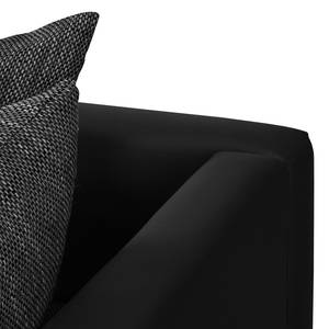 Canapé d’angle Arimo I Tissu structuré - Noir - Méridienne longue à droite (vue de face) - Avec repose-pieds
