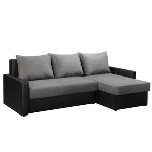 Ecksofa Kardinya Kunstleder / Microfaser - Schwarz / Nickel - Longchair davorstehend rechts