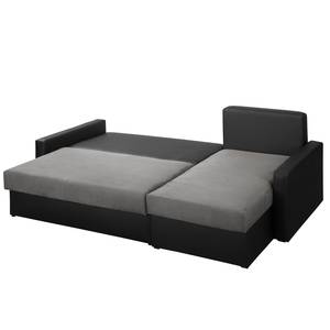 Ecksofa Kardinya Kunstleder / Microfaser - Schwarz / Nickel - Longchair davorstehend rechts