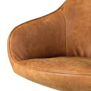 Chaise à accoudoirs Leus Imitation cuir / Chêne massif - Cognac