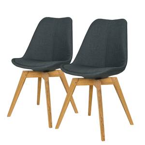 Eetkamerstoelen Gina II (set van 2) geweven stof/massief eikenhout - antracietkleurig/eikenhout