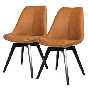 Chaises Gina VII (lot de 2) Imitation cuir / Chêne massif - Cognac / Noir