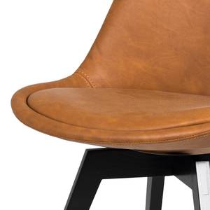 Chaises Gina VII (lot de 2) Imitation cuir / Chêne massif - Cognac / Noir