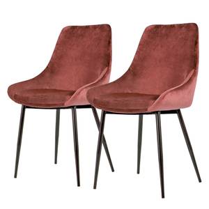 Chaises capitonnées Lex (lot de 2) Velours / Fer - Noir - Rose vieilli