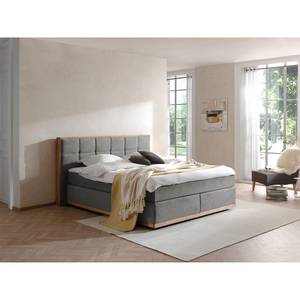 Boxspring Levana geweven stof/deels massief beukenhout - Grijs - 180 x 200cm - Tweepersoonsmatras H2/H3