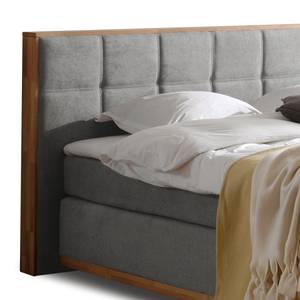 Boxspring Levana geweven stof/deels massief beukenhout - Grijs - 200 x 200cm - Tweepersoonsmatras H2/H3