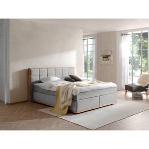 Boxspring Levana geweven stof/deels massief beukenhout - Heldergrijs - 200 x 200cm - H3 medium