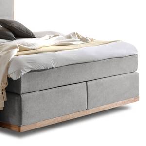 Lit boxspring Levana Tissu / Partiellement en hêtre massif - Gris lumineux - 200 x 200cm - D3 medium