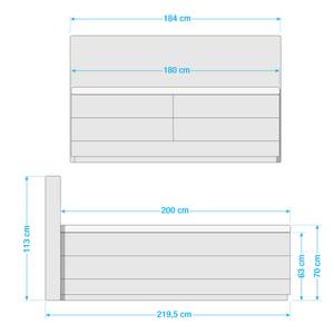 Letto boxspring Moneta Tessuto - rovere, parzialmente massello - Grigio - 180 x 200cm - Materasso doppio H2 H3