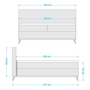 Lit boxspring Lasse Tissu - Partiellement en chêne massif - Anthracite - 180 x 200cm - D2 souple