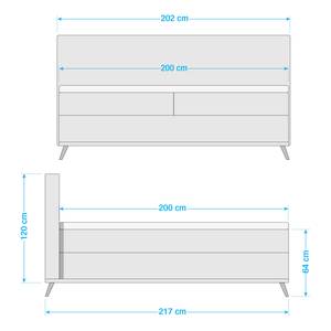 Boxspring Lasse geweven stof/deels massief eikenhout - Antraciet - 200 x 200cm - H2 zacht