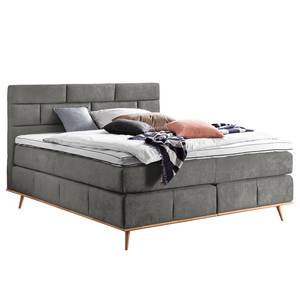 Boxspring Lasse geweven stof/deels massief eikenhout - Antraciet - 200 x 200cm - H2 zacht