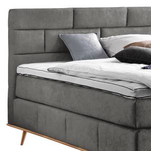 Boxspring Lasse geweven stof/deels massief eikenhout - Antraciet - 200 x 200cm - H2 zacht