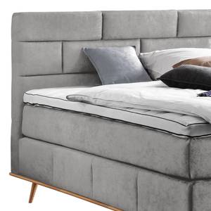 Boxspring Lasse geweven stof/deels massief eikenhout - Heldergrijs - 160 x 200cm - Tweepersoonsmatras H2/H3