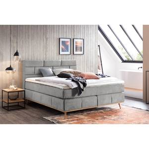 Lit boxspring Lasse Tissu - Partiellement en chêne massif - Gris lumineux - 200 x 200cm - D3 medium