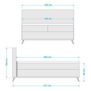 Lit boxspring Lasse Tissu - Partiellement en chêne massif - Anthracite - 160 x 200cm - Matelas double D2/D3