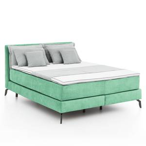 Lit boxspring Orta Tissu effet velours - Turquoise - 160 x 200cm - D2 souple