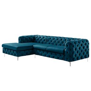 Ecksofa Leominster Samt - Marineblau - Ottomane davorstehend links