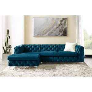 Ecksofa Leominster Samt - Marineblau - Ottomane davorstehend links