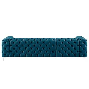 Ecksofa Leominster Samt - Marineblau - Ottomane davorstehend links