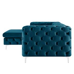 Ecksofa Leominster Samt - Marineblau - Ottomane davorstehend links