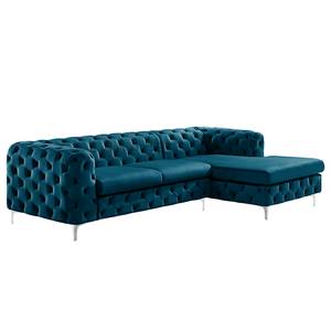 Ecksofa Leominster Samt - Marineblau - Ottomane davorstehend rechts