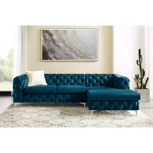 Ecksofa Leominster Samt - Marineblau - Ottomane davorstehend rechts