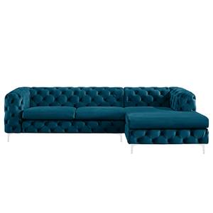 Ecksofa Leominster Samt - Marineblau - Ottomane davorstehend rechts