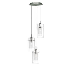 Suspension Duo II Verre transparent / Acier - 3 ampoules