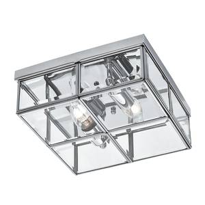 Plafondlamp Flush I transparant glas/staal/messing - 2 lichtbronnen - Zilver