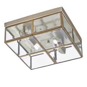 Plafonnier Flush I Verre transparent / Acier - 2 ampoules - Doré