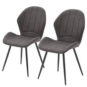 Chaises Liena Microfibre / Métal - Noir - Gris vintage - Lot de 2