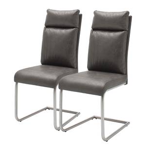 Chaises cantilever Binga (lot de 2) Microfibre / Acier - gris vintage / Argenté